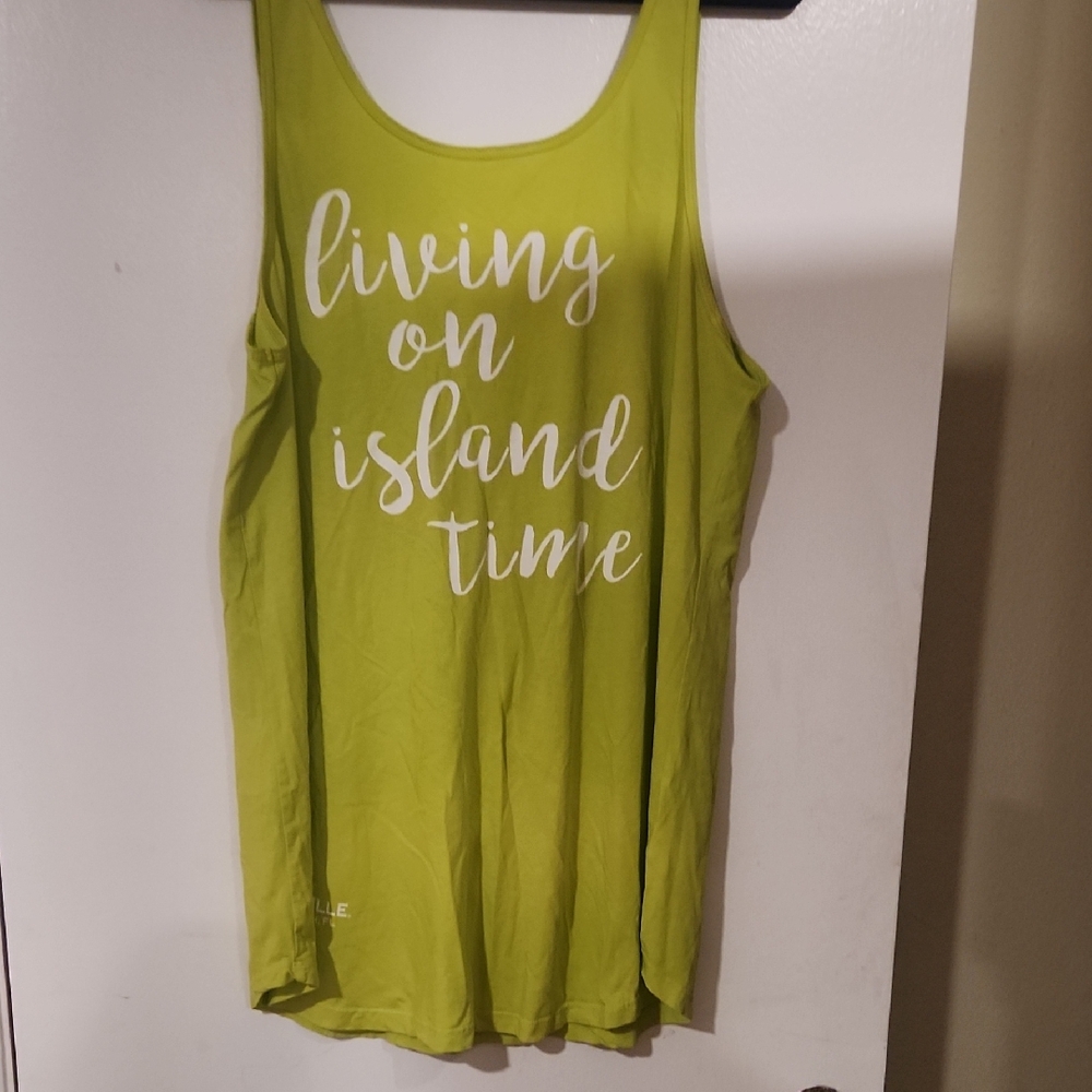 Green Tank Top with 'Living on Island Time' Print